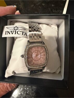 Invicta Silver Bracelet Watch with Pink Dial and Crystal Bezel